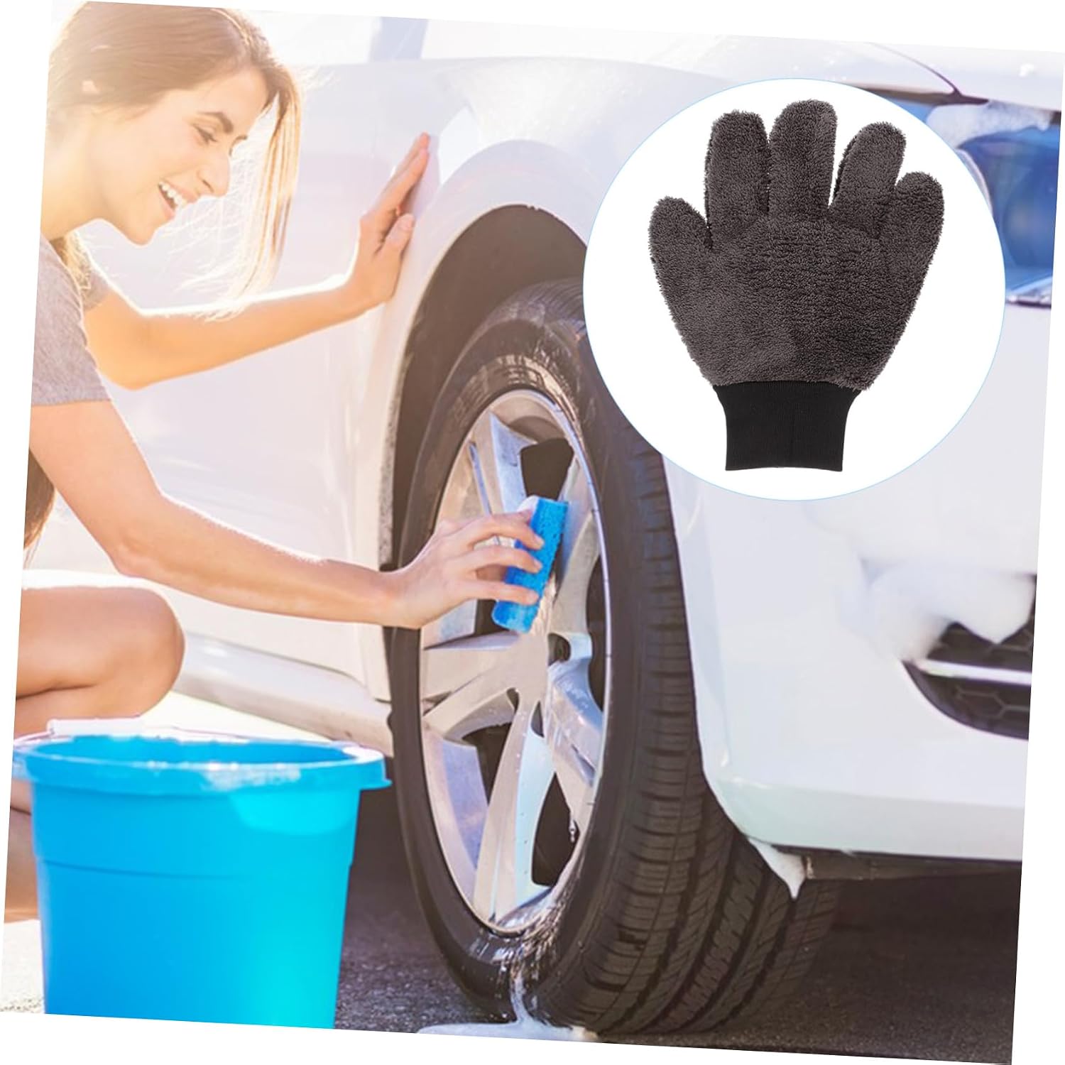 GLEAVI Car Wash Glove Lightweight Finger Dual-Sided Fleece Wash Mitten for Vehicle Cleaning and Home Versatile Automotive Cleaning Tool Grey