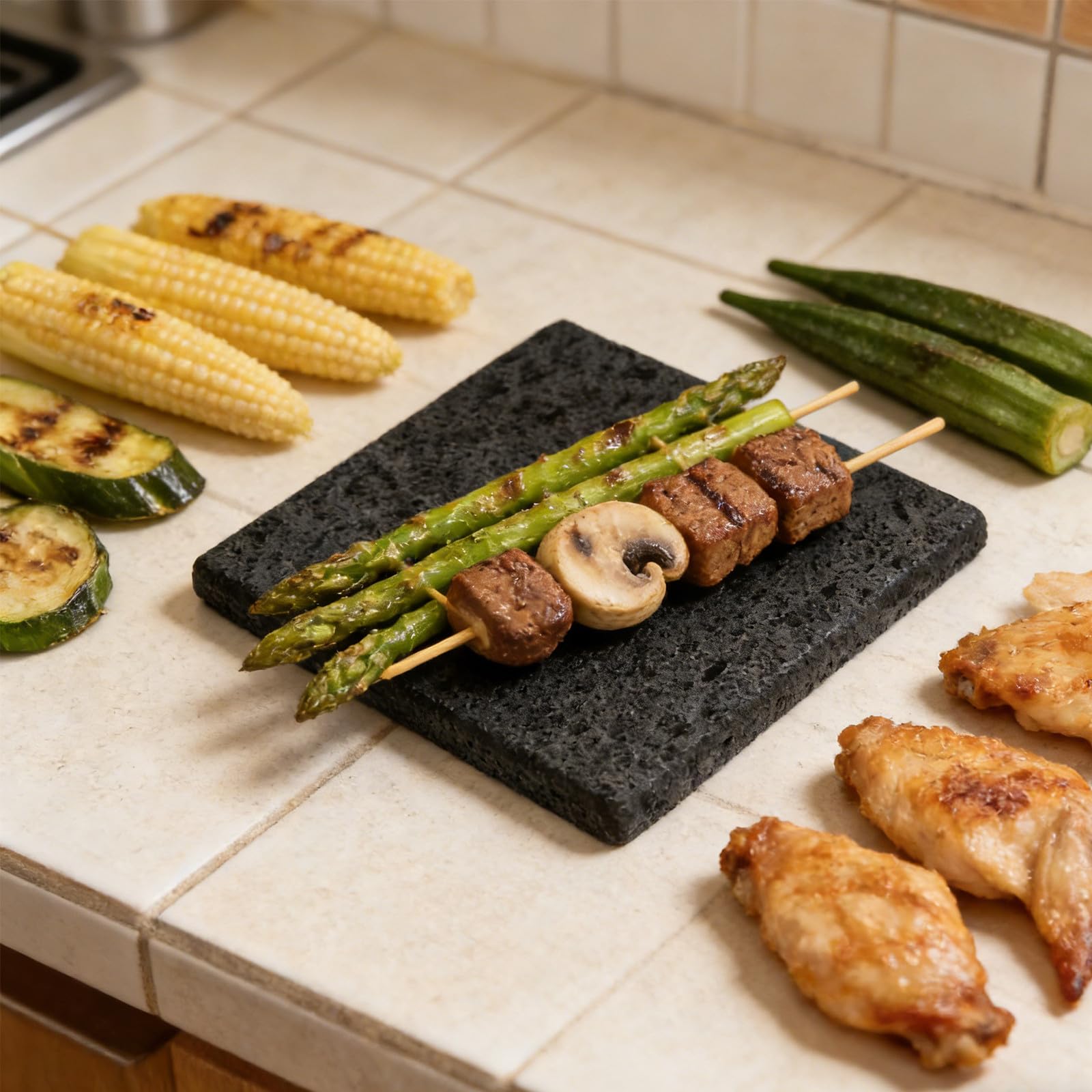 Placa de Piedra Volcánica para Parrilla y Barbacoa Roca Volcánica Natural para Asar Carne Pescado y Verduras Estilo Coreano
