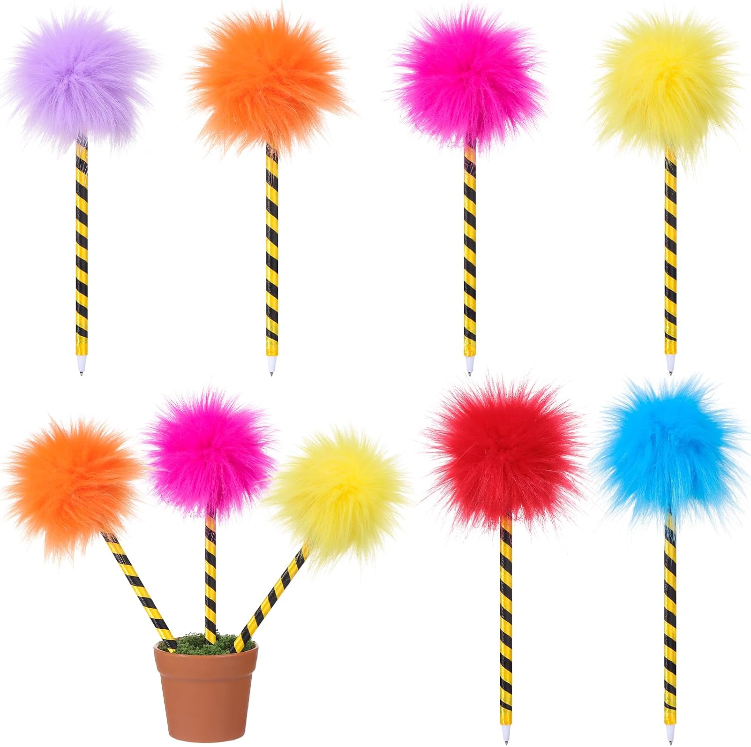 18 Pack Pom Pom Ballpoint Pen Tree Fluffy Pens Pompom Potted Plant Decoration Cute Fuzzy Pompom Pens Gift for Christmas School Office Reading Writing Birthday Party Favor Supply and Outdoor Decor