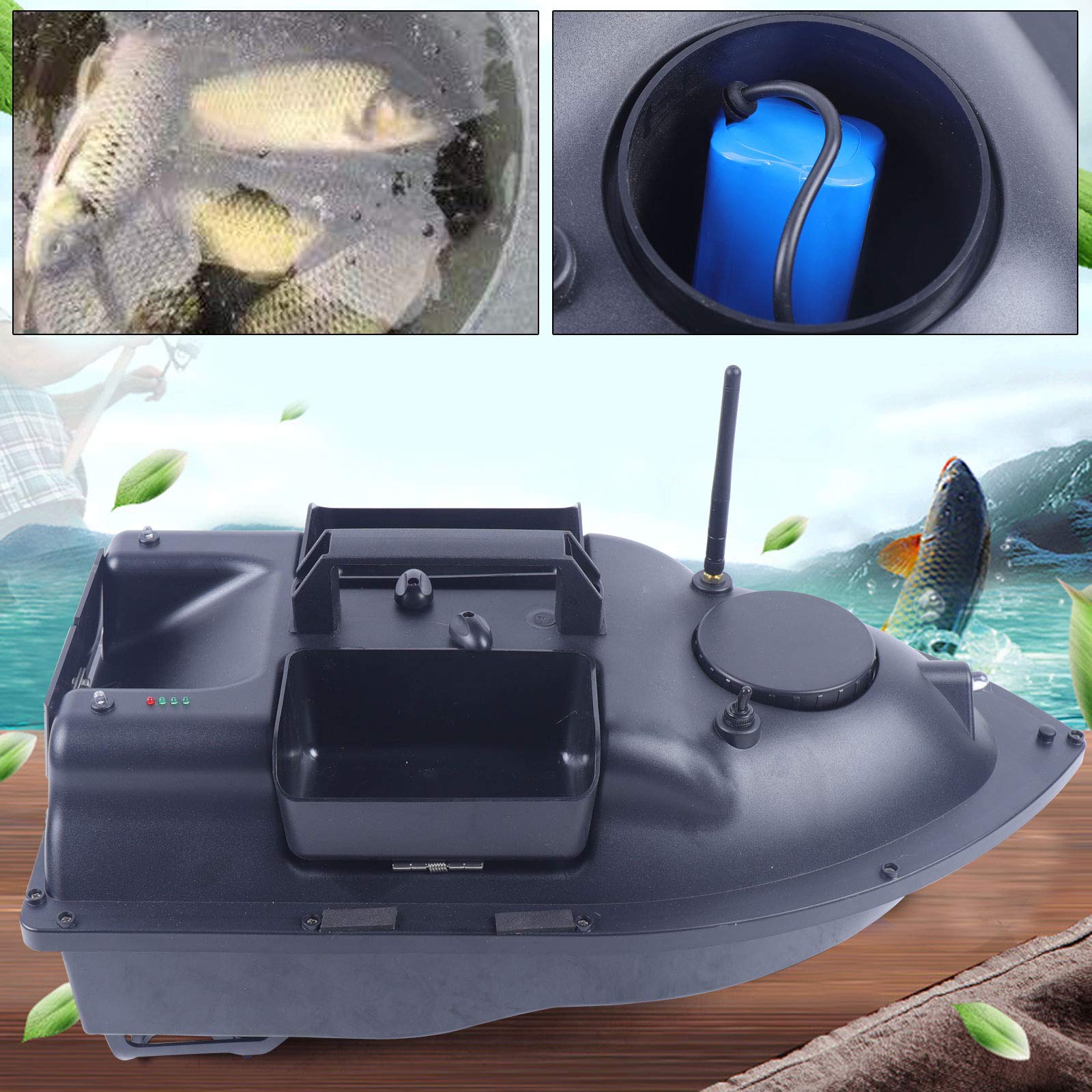500 m/1640 FT barca per mangimi radiocomandata barca per esche da pesca con telecomando, 2 kg, 5200 mAh, RC per mangimi e pesci
