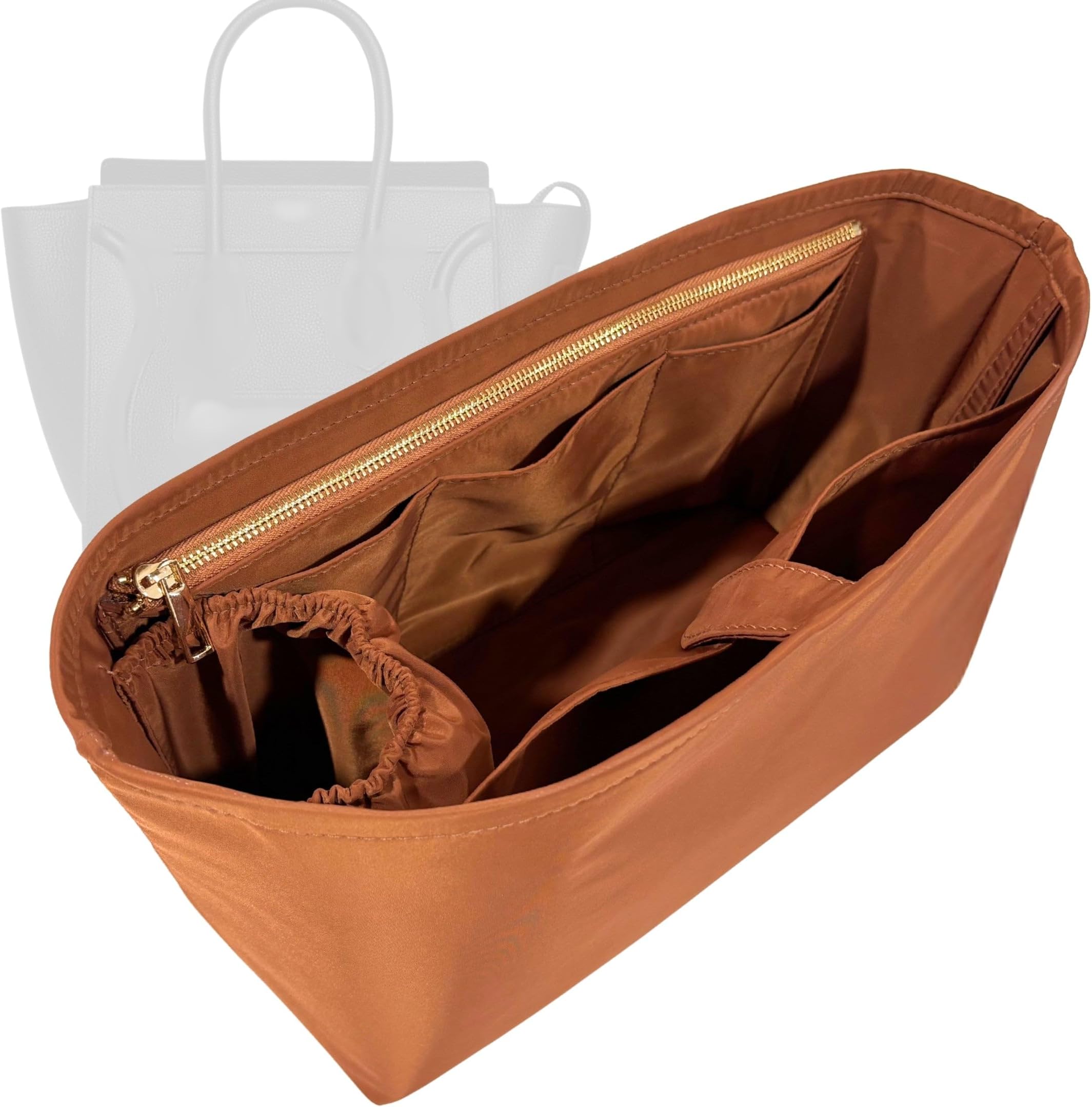 Organizer for Celin. Luggage Bag, Mini/Micro/Nano, Nylon Insert, Water Resistant Material with Zipper Pocket (Nano, Coffee)