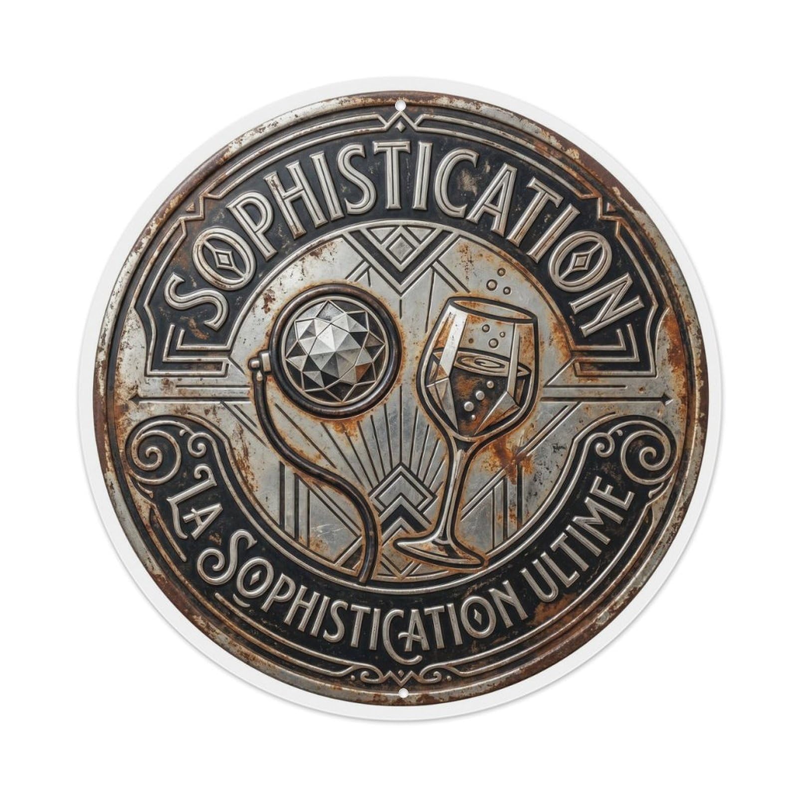 Sophistication Humorous Tavern Sophistication Metal Tin Sign Plaque Wall Decor for Cafe, Club Bar, Office, Home Garden Round Metal Poster 8x8Inch