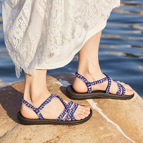 Miniatura 9 de MEGNYA Sandalias para mujer, cómodas, planas, con soporte de arco, impermeables, para caminar, senderismo, viajes, bodas, playas y lugares con agua