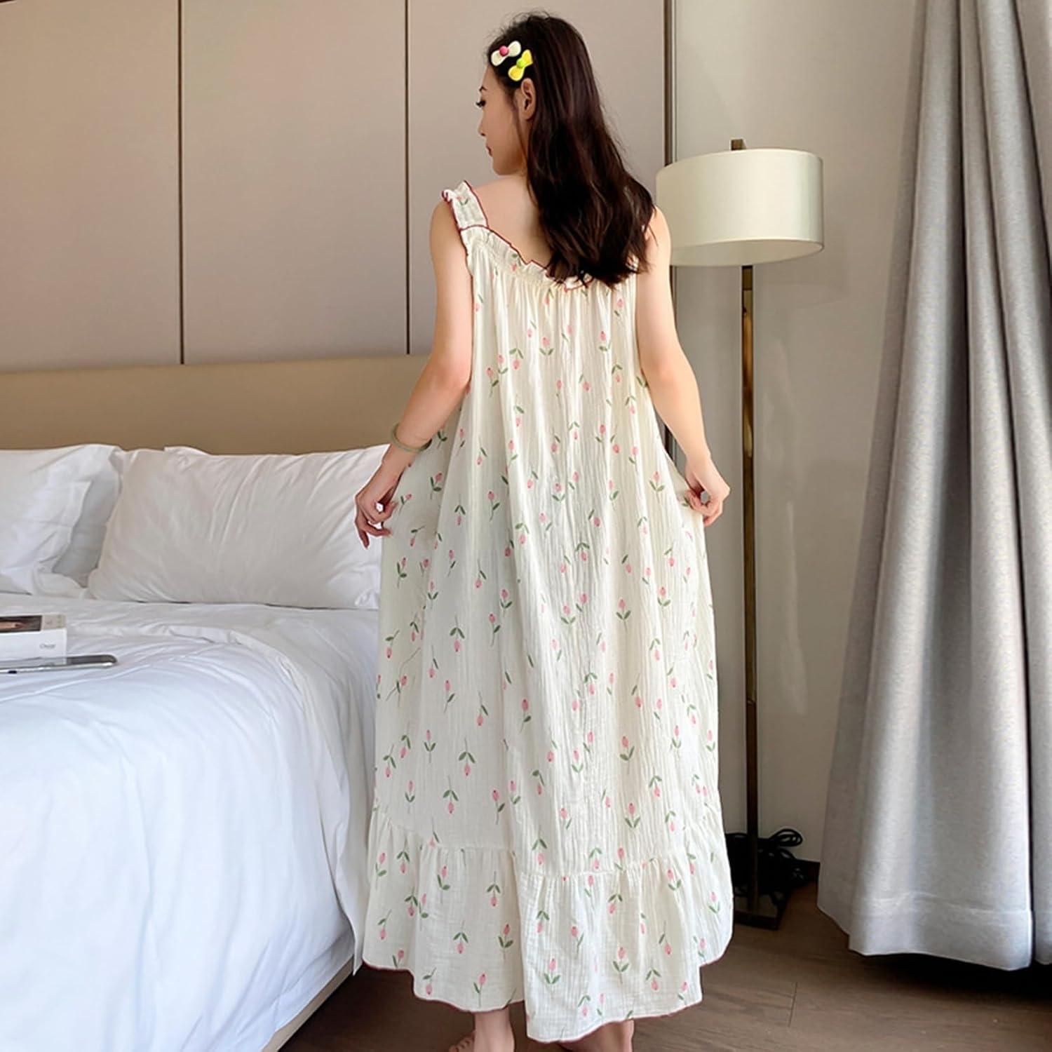 [GUREITOJP] ネグリジェ パジャマ レディース 4XL 5XL 春秋夏着 ノースリーブ コットン100 かわいい 大きいサ