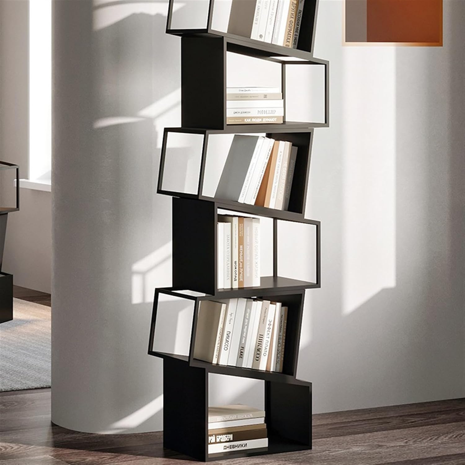 Small Bookshelf Creative Bookshelf Floor-Standing Storage Rack Living Room Corner Simple Home Bookcase Corner Bedroom Iron Storage Rack for Office, Living Room(Black,L)