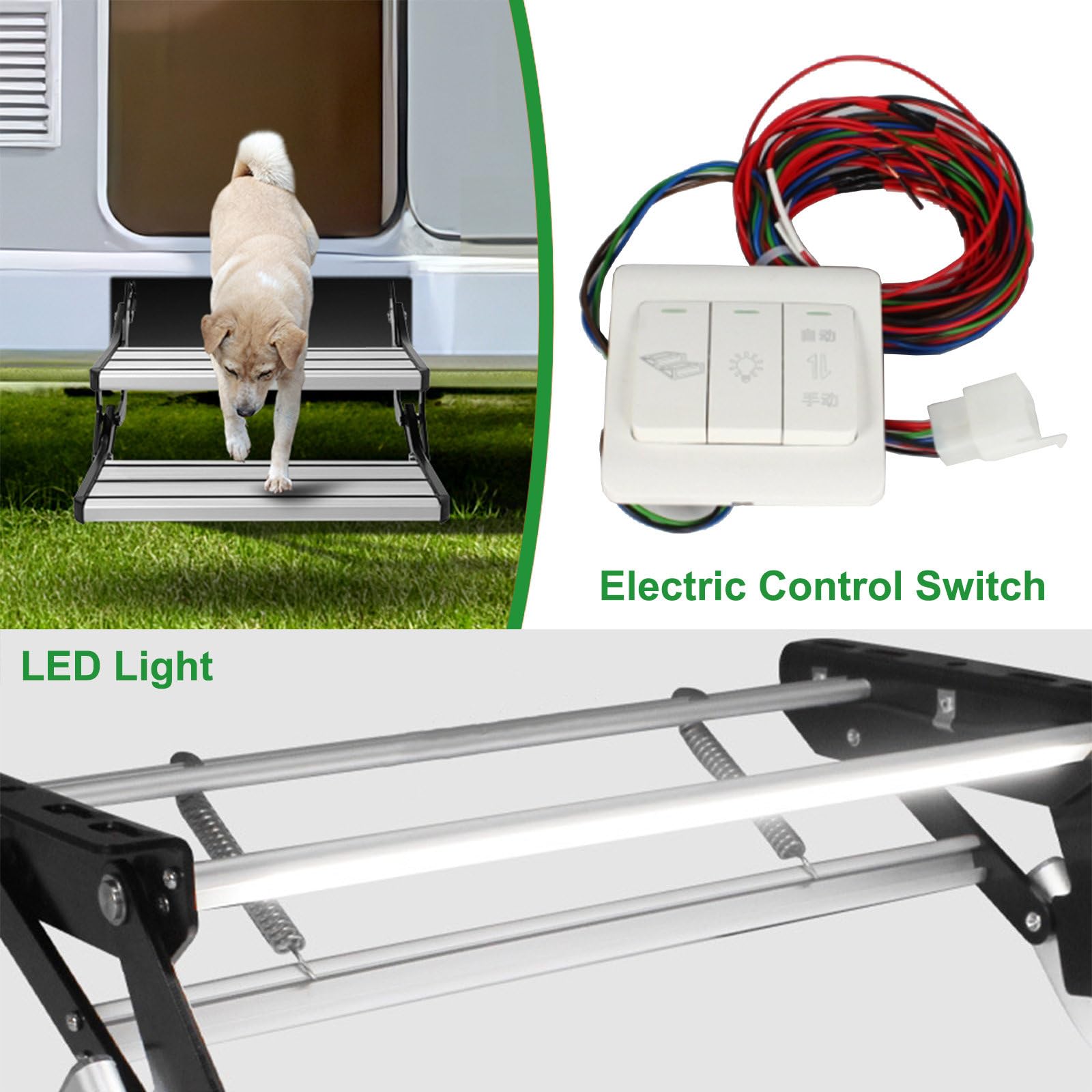 Escalones para RV, Escalones Plegables para Caravana, Escalones de Aleación de Aluminio Resistentes para RV para Viajes de Campamento,1 Step (Manual) LED