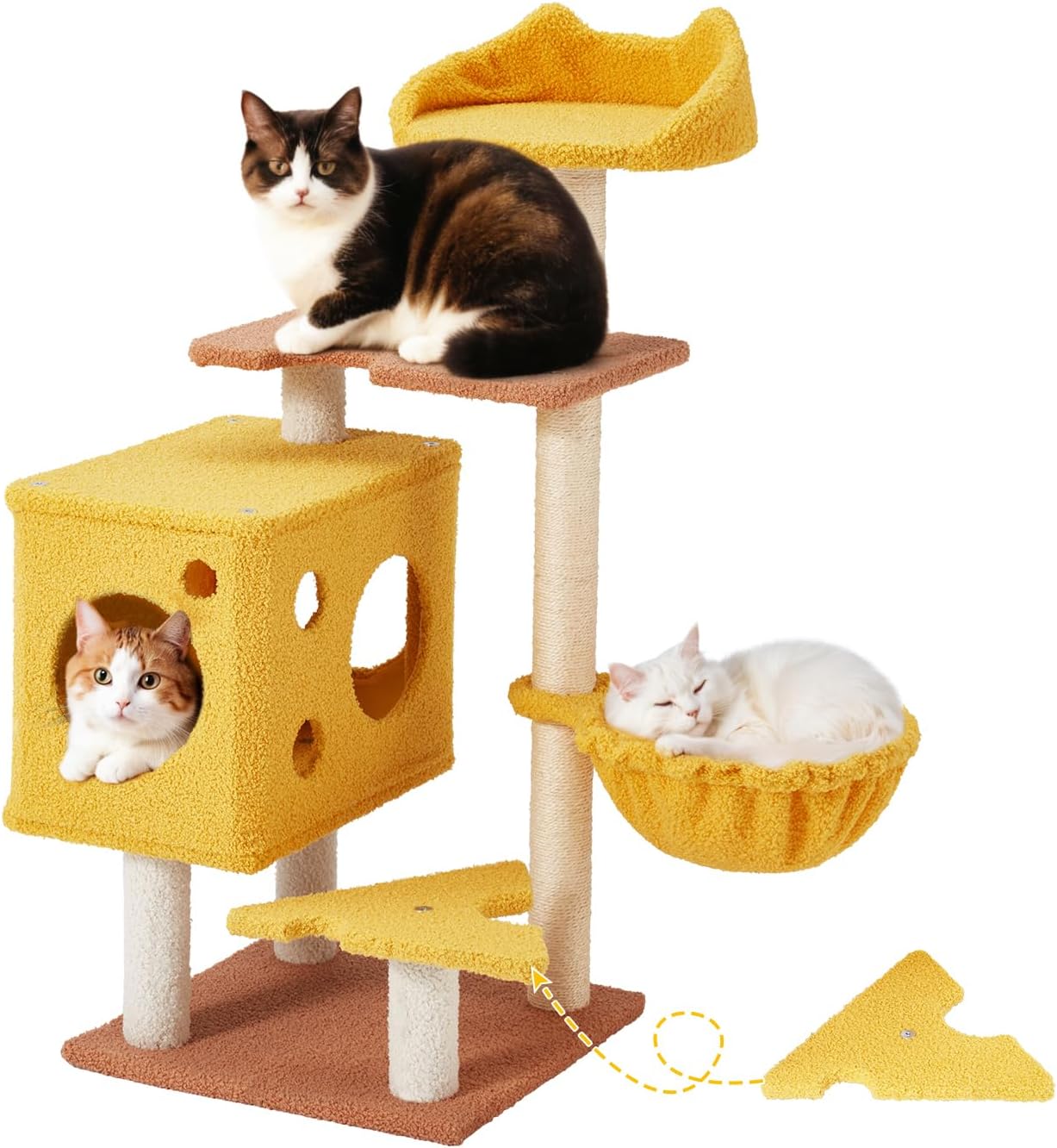Erinnyees Cat Tree, 36.6 Inches Cat Tower for Indoor Cats with Cheese Design, Spacious Cute Kitty Condo with Sisal Scratching Post, Cozy Hammock and Multi-Level Platform, Stylish Pet Furniture
