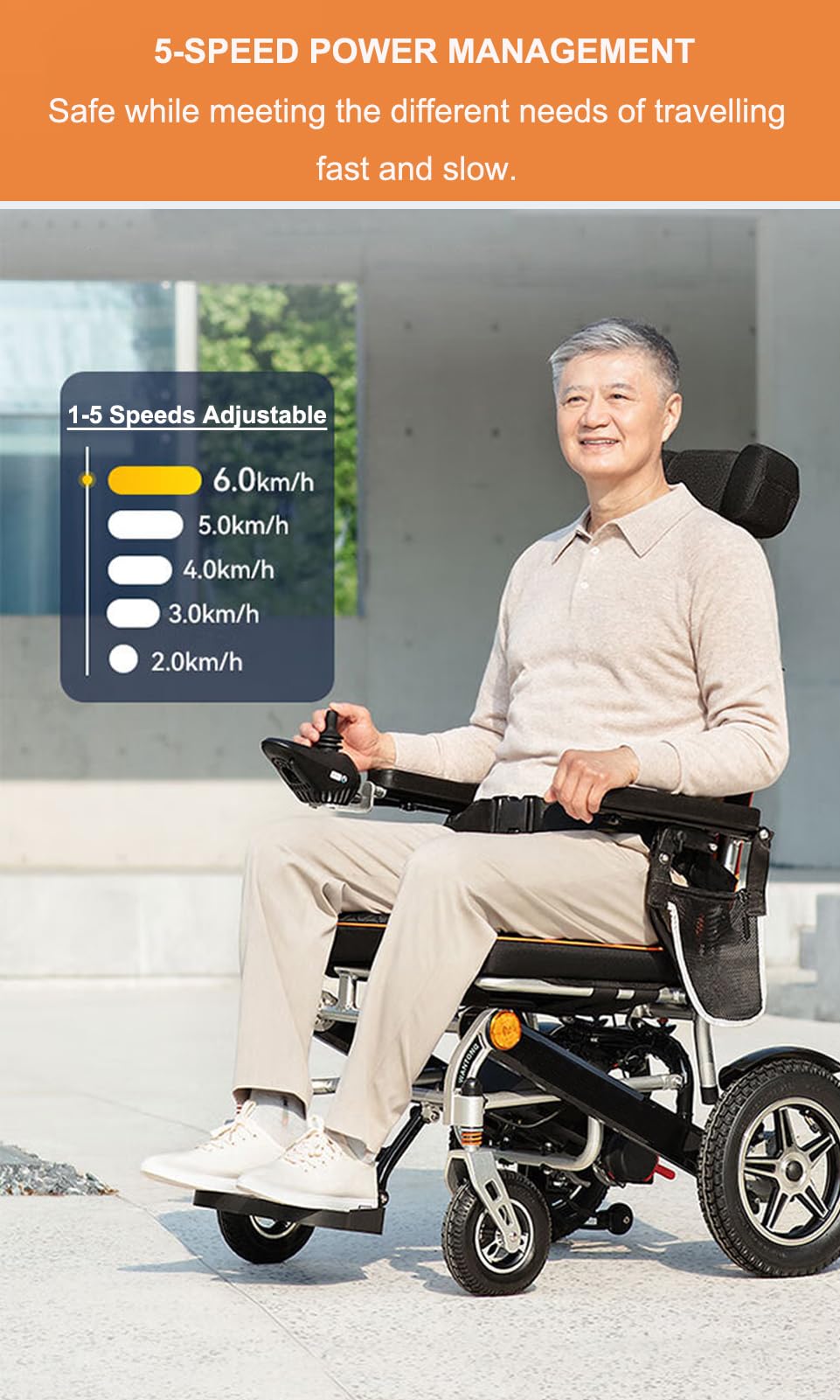 Amazon | 大人用リクライニング式折りたたみ電動車椅子、500Wスーパー 