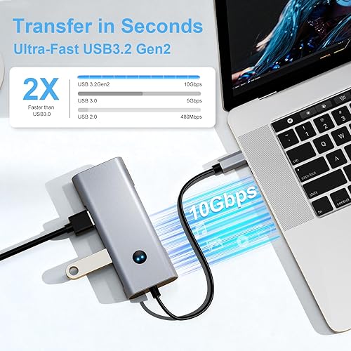 Miniatura 4 de Hub USB C 6 en 1, con puerto HDMI 4K @60Hz, 10Gbps 2 USB-A y 2 puertos USB-C, adaptador PD de 100 W USBC Dongle para MacBook Pro/Air, iPad Pro,