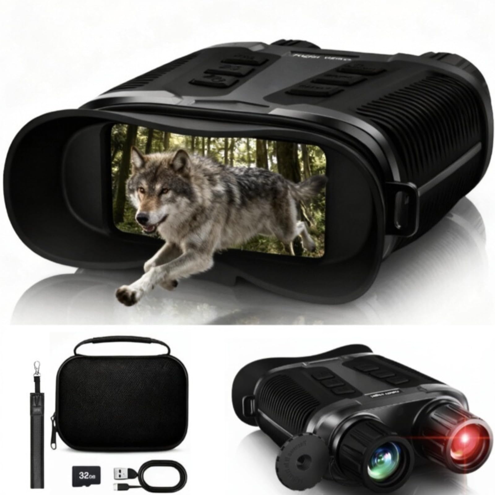 Binocolo 4K Visione Notturna per Adulti, Portata 1000m, Foto 36MP, Zoom 8×, Schermo 3,2″, Batteria Ricaricabile 4000mAh, Scheda da 32GB, Ideale per Campeggio, Sicurezza & Osservazione della Fauna