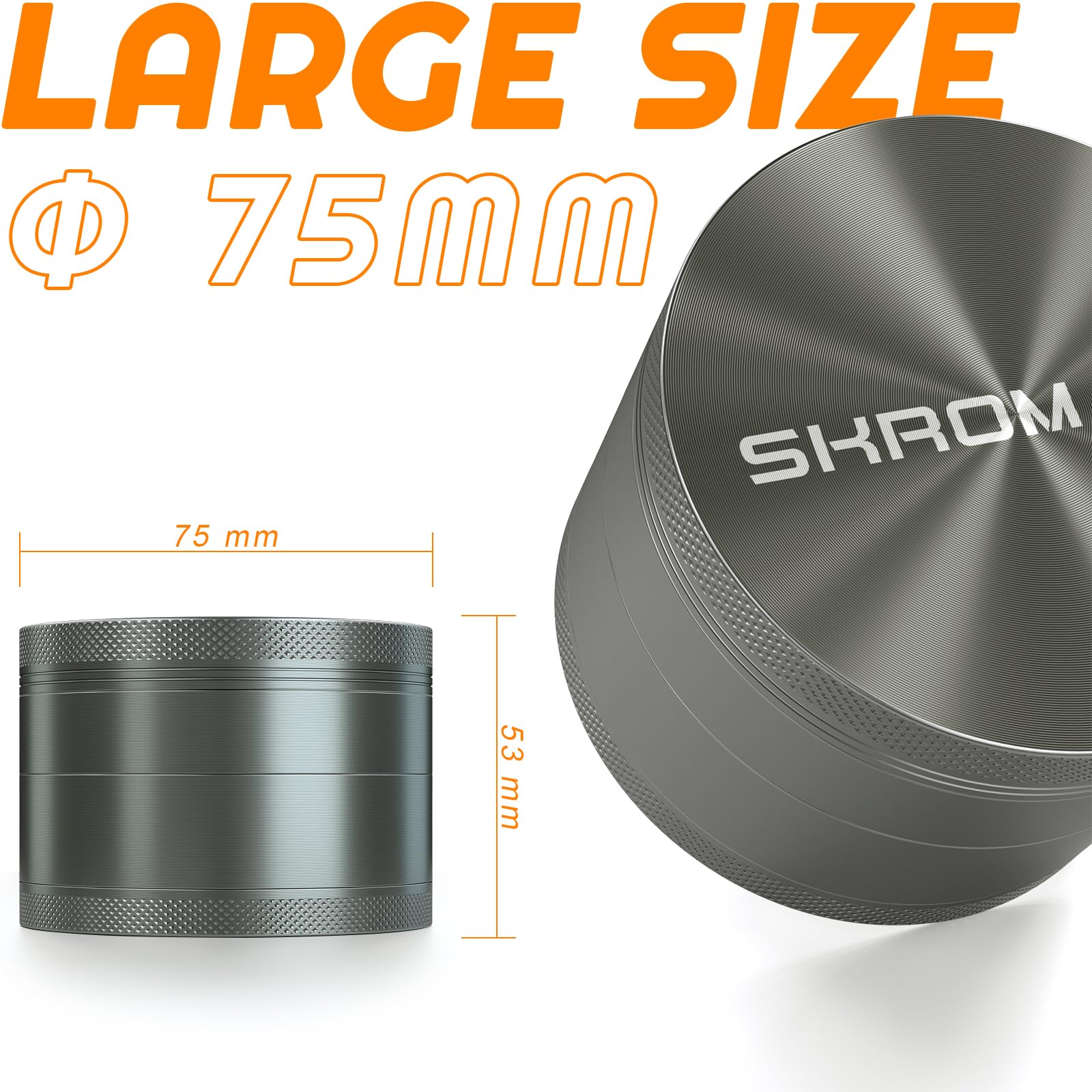 Grinder Crusher 4-Piece Set, 75mm Large Herb Grinder, Aluminum Alloy with Pollen Scraper for Spices Herbs, Seasonings (Grey) - Image 3