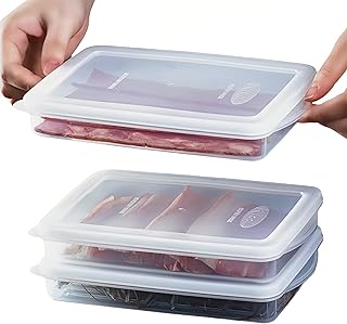 2 Pack Plastic Bacon Box, Deli Meat Saver Cold Cuts Fridge Keeper, Cheese Food Storage Container with Lid for Refrigerator, Shallow Low Profile Christmas Cookie Holder