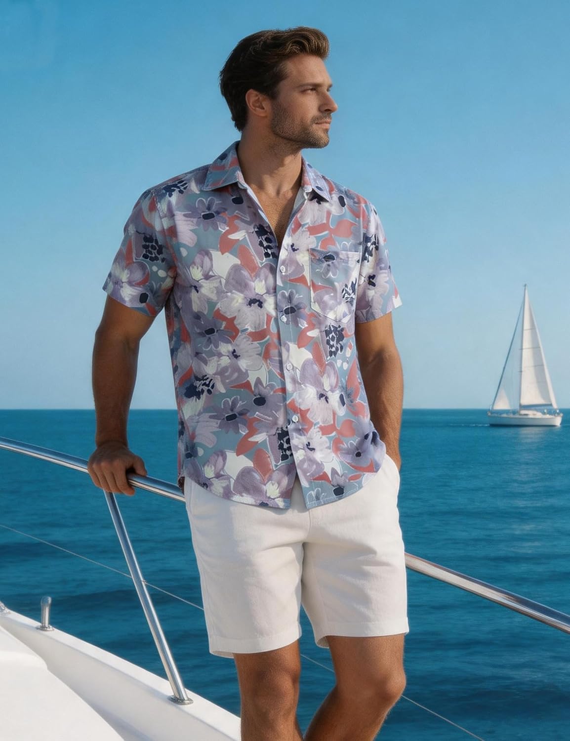Men's Hawaiian Shirt Short Sleeve Floral Button Down Shirts Summer Tropical Holiday Beach Shirts