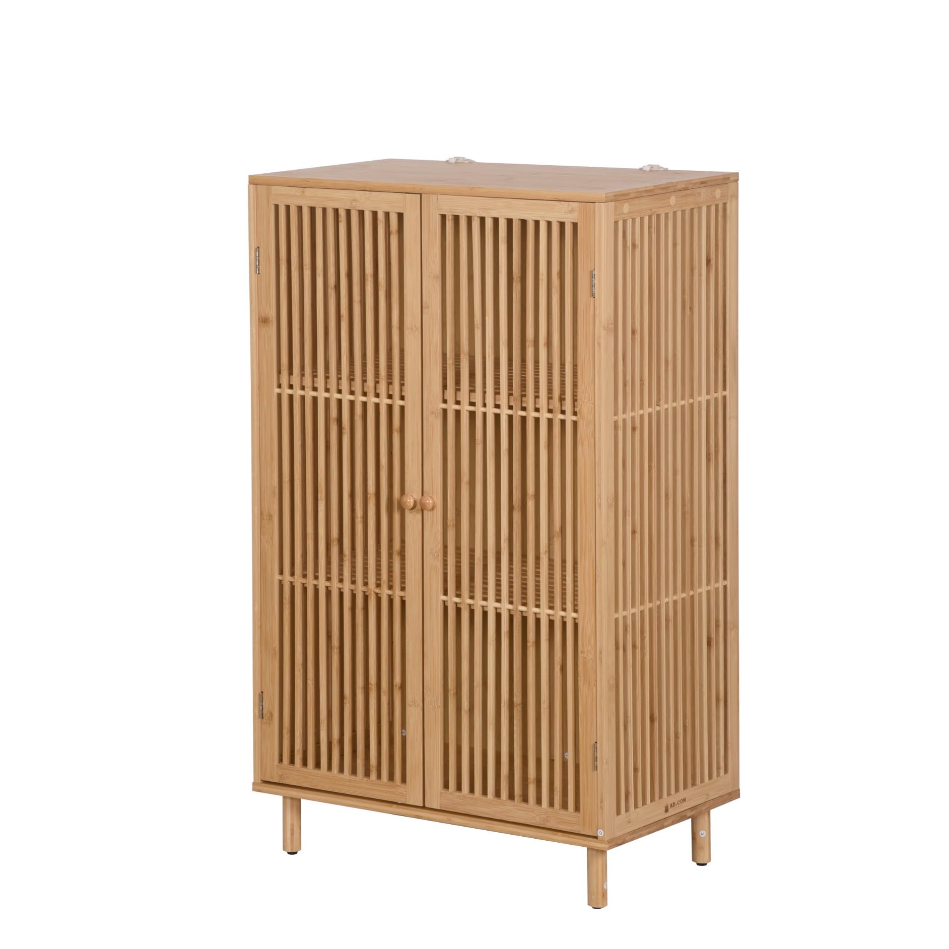 Beistellschrank mit 2 Türen Bambusschrank Kommode Schrank aus Bambus mit 3 Ablageflächen Aufbewahrungsschrank 110x66x40cm Natural