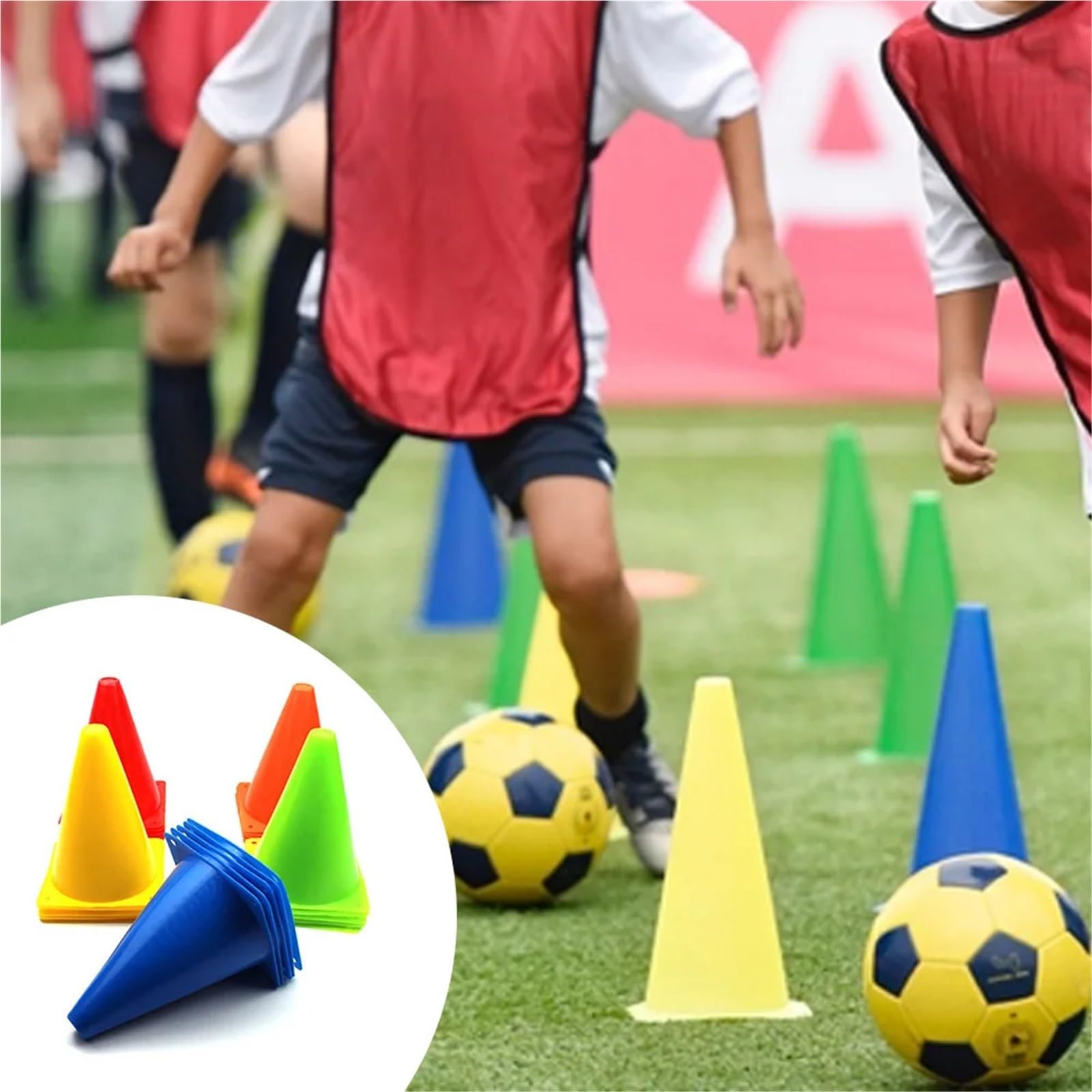 Plastikowe stożki 10 szt. 18CM Bariera drogowa Szyszki treningowe Markery sprężynowe do sportów piłkarskich i gier halowych na świeżym powietrzu(Green)