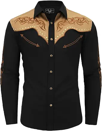 EL PIONERO Men's Western Cowboy Shirt Embroidered Long Sleeve Casual Snap Button Shirt