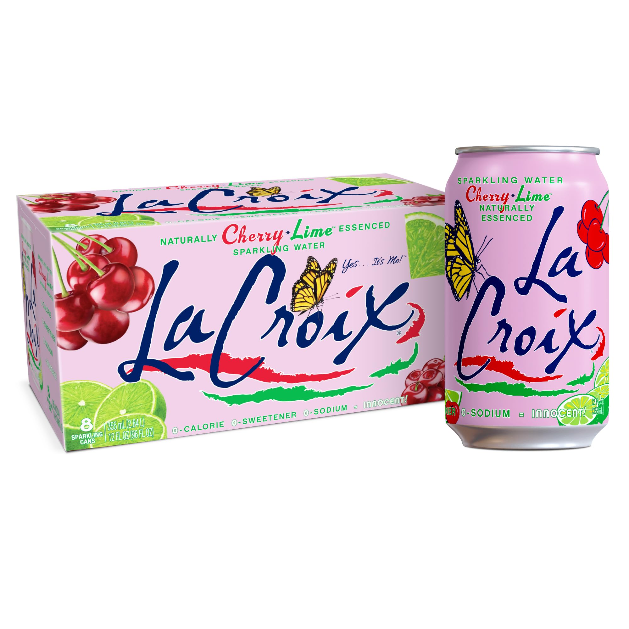 La Croix Sparkling Water, Cherry Lime, 8-Pack Zero Sugar, Zero Calories, Zero Sodium