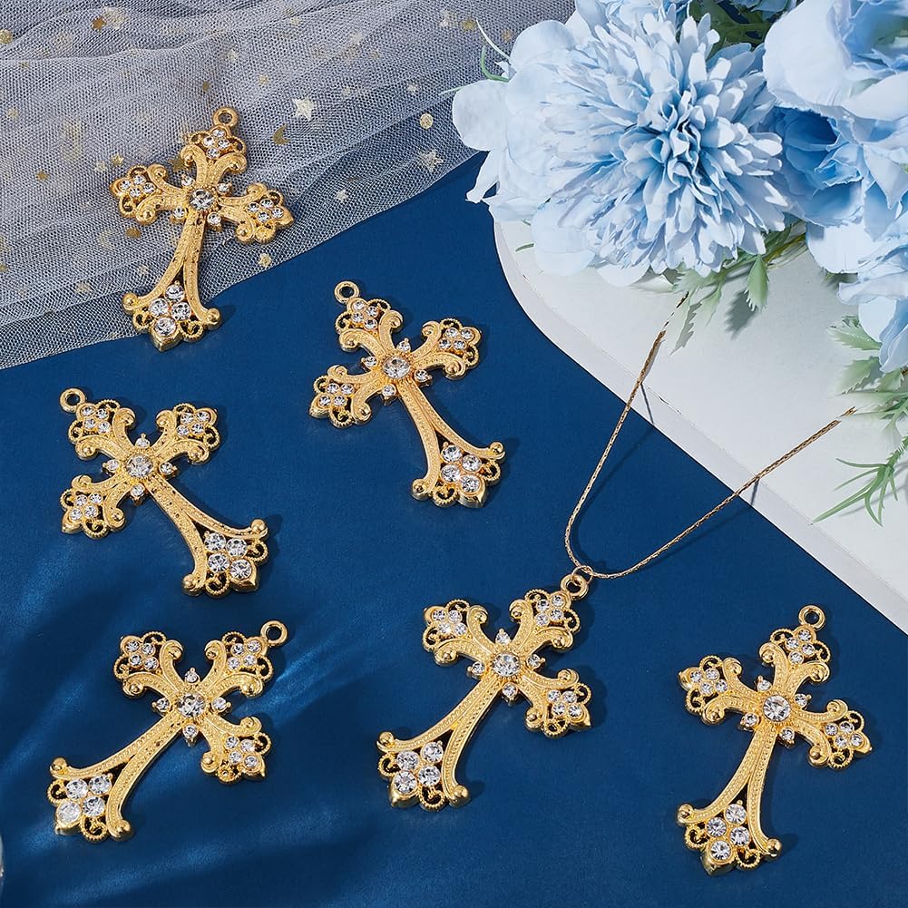 UNICRAFTALE 6pcs Cross Charms Gold Rosary Charms Big Gothic Cross Charm Rhinestone Cross Charms Crystal Cross Dangle Charm Crucifix Cross Charms for Earring Necklace Bracelet Keychain Jewelry Craft Making - Image 2