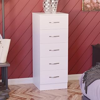 CASPIAN Wooden Chest of Drawers (White) | Multipurpose Engineered Wood Storage Organizer Furniture with 5 Drawers | Filing Storage Cabinet for Home, Bedroom, Living Room & Office