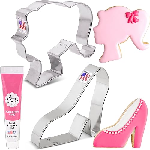 Juego de 3 piezas de cortadores de galletas y decoración de muñeca de moda, hecho en Estados Unidos por Ann Clark, cabeza de muñeca, zapato de tacón