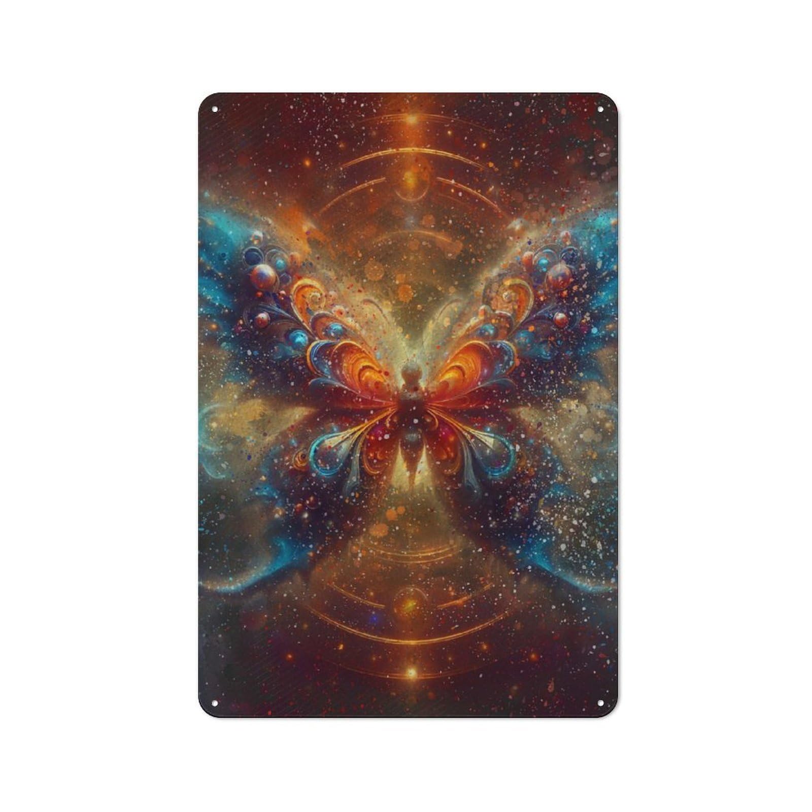 Junmoney Style-9 Metal Plaque 30X20cm With Cosmic Butterfly Decorative Painting For Hallway Wall, Rustic Decor, A Metal Wall Feature For Hallways And Entrance Areas