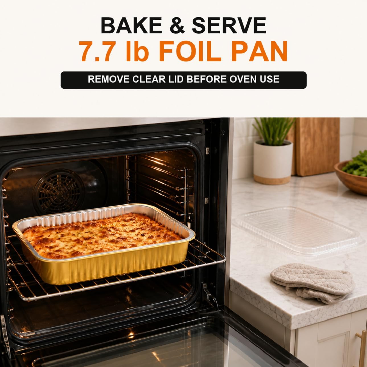 15 Pack Gold Foil Pans with Lids, Heavy Duty 13x9 Meal Prep & Baking | Extra-thick gold foil pans with clear lids. Durable for baking, storing, freezing, reheating, and takeout.