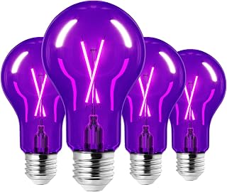 EDISHINE 4 Pack Purple Light Bulb, 8W A19 Dimmable LED Light Bulb, Purple LED Bulb for Halloween, Christmas, Porch Home Lighting, Party Bar Decor, E26 Base, UL Listed