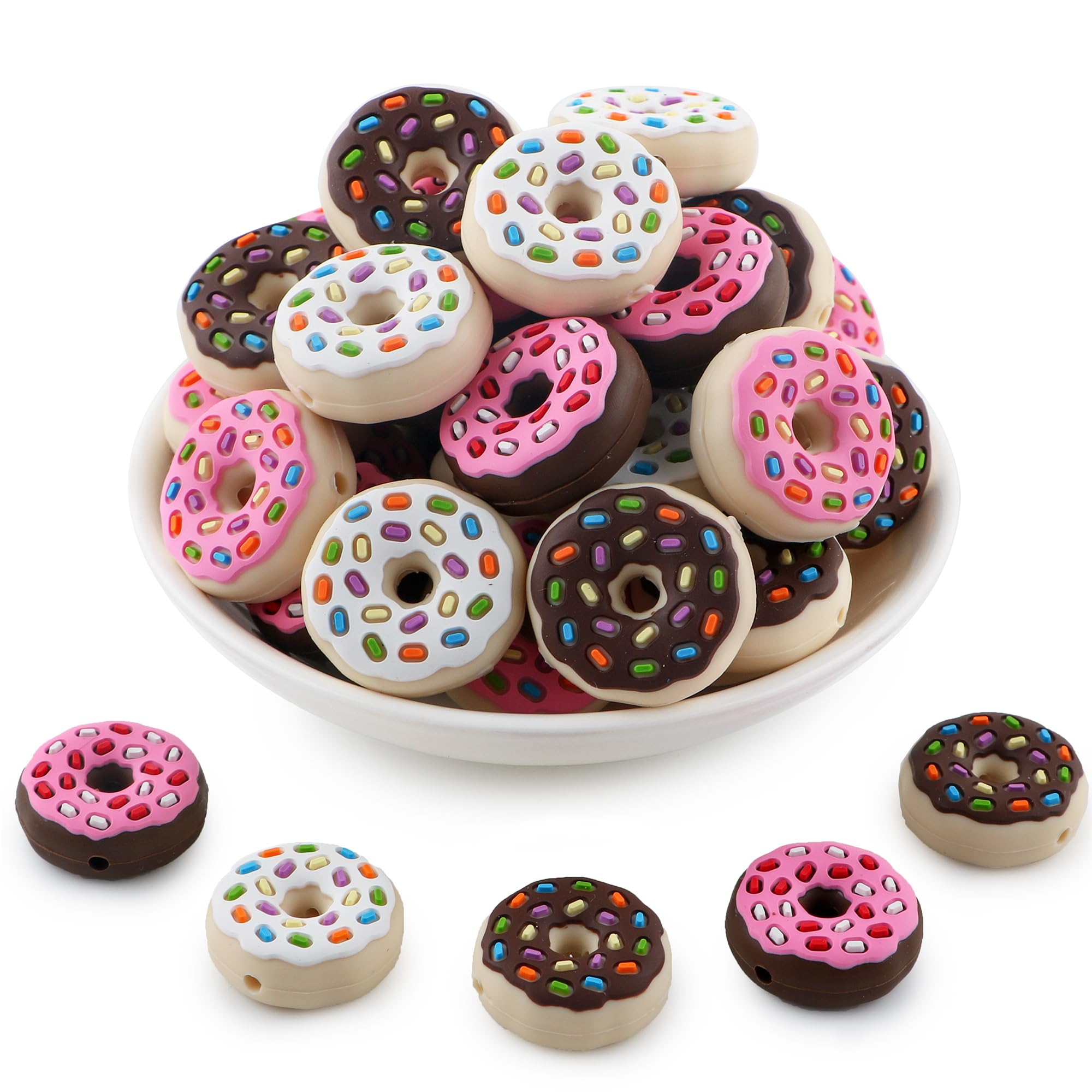 20mm Silicone Focal Beads for Pens, 20pcs Doughnuts Silicone Beads for Keychain Making Bracelet Necklace Making DIY Craft(Multicolor)