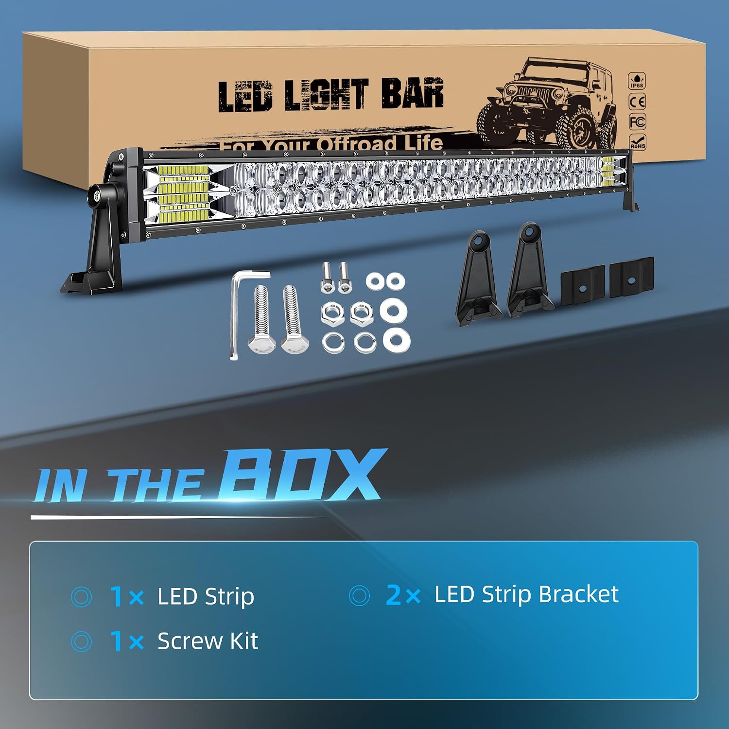 52 Inch LED Light Bar 300W with 5D Floodlight + 5D Spotlight Cup Combo Driving Lights Off Road Lights Work Light Pods for Pickup 4X4 Truck SUV ATV UTV Boat