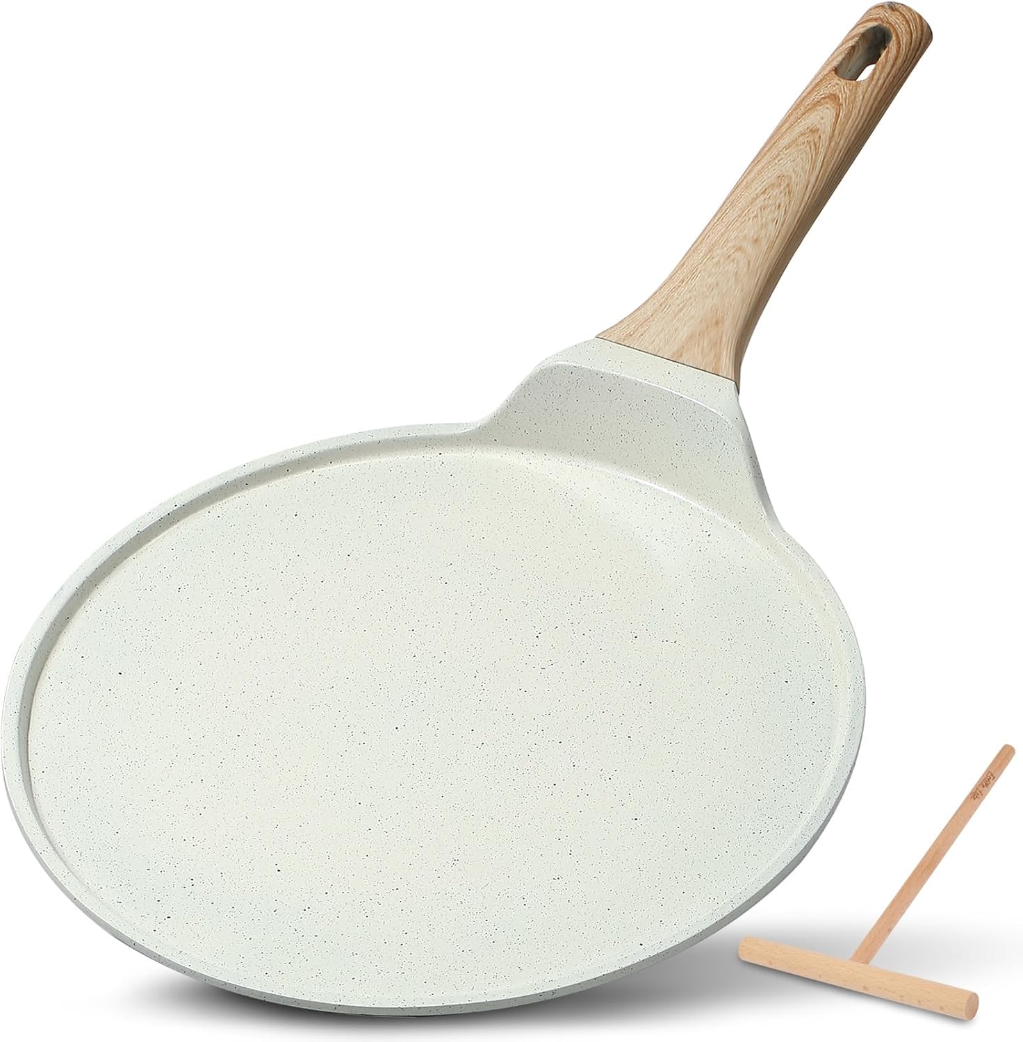 ESLITE LIFE Nonstick Crepe Pan Set with Spreader, 9.5 & 11 Inch Granite Coating Flat Skillet Dosa Tawa Comales Para Tortillas Pancake Pan, PTFE & PFOA Free, Black