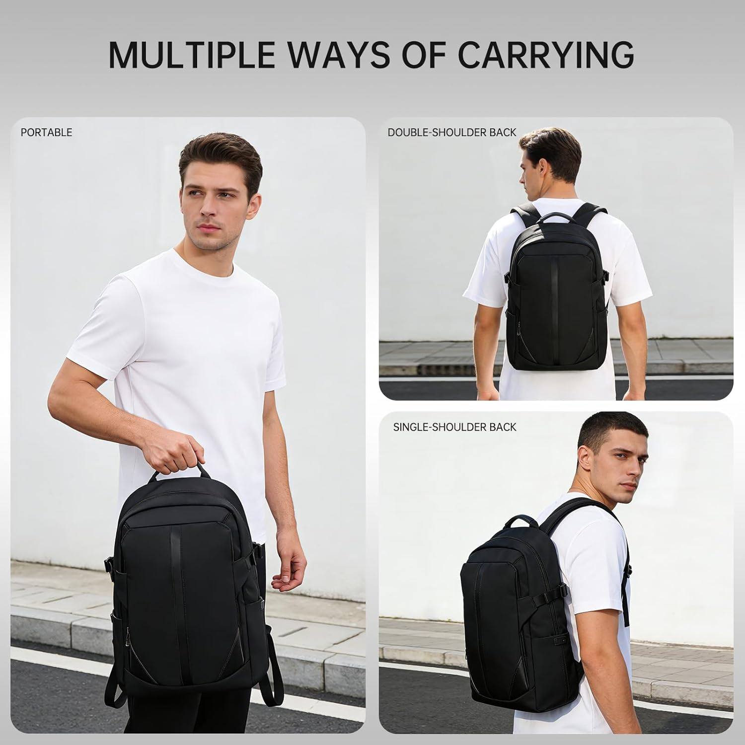 Laptop Backpack for Men, Business Backpack with USB Charging for 15.6 Inch Computer Bag, 30L Black Lightweight Anti-theft Water-Resistant Backpack, Suitable Business Work College Travel