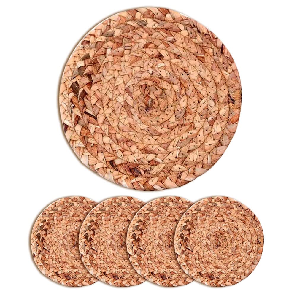 Alnicov Woven Placemats for Dining Table Set of 4,Natural Water Hyacinth Weave Placemat,Handmade Woven Placemats Heat Resistant Non-Slip 7.1 Inches(18cm)