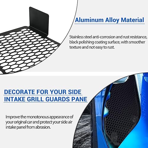 Miniatura 7 de Juego de 2 rejillas de malla de admisión lateral negra, accesorios de malla para conductor y lado derecho del pasajero, accesorios de malla para