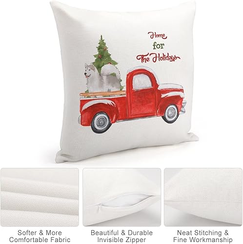 Miniatura 4 de Decorative Merry Christmas Dog Red Truck Cojines Decorativos para Sala 18x18 Home for The Holidays Pillow Case Square Pillow Covers Linen Cushion