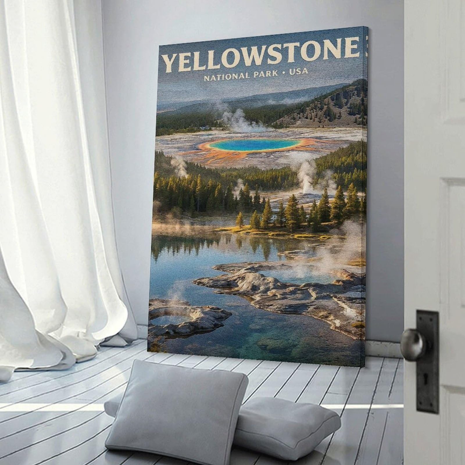 Junmoney Yellowstone National Park Vintage Travel Wall Art Print, 20x30inch(50x75cm), for Workspace Walls, Study Corners Or Bedrooms, A Smart Decor Choice for Study Walls