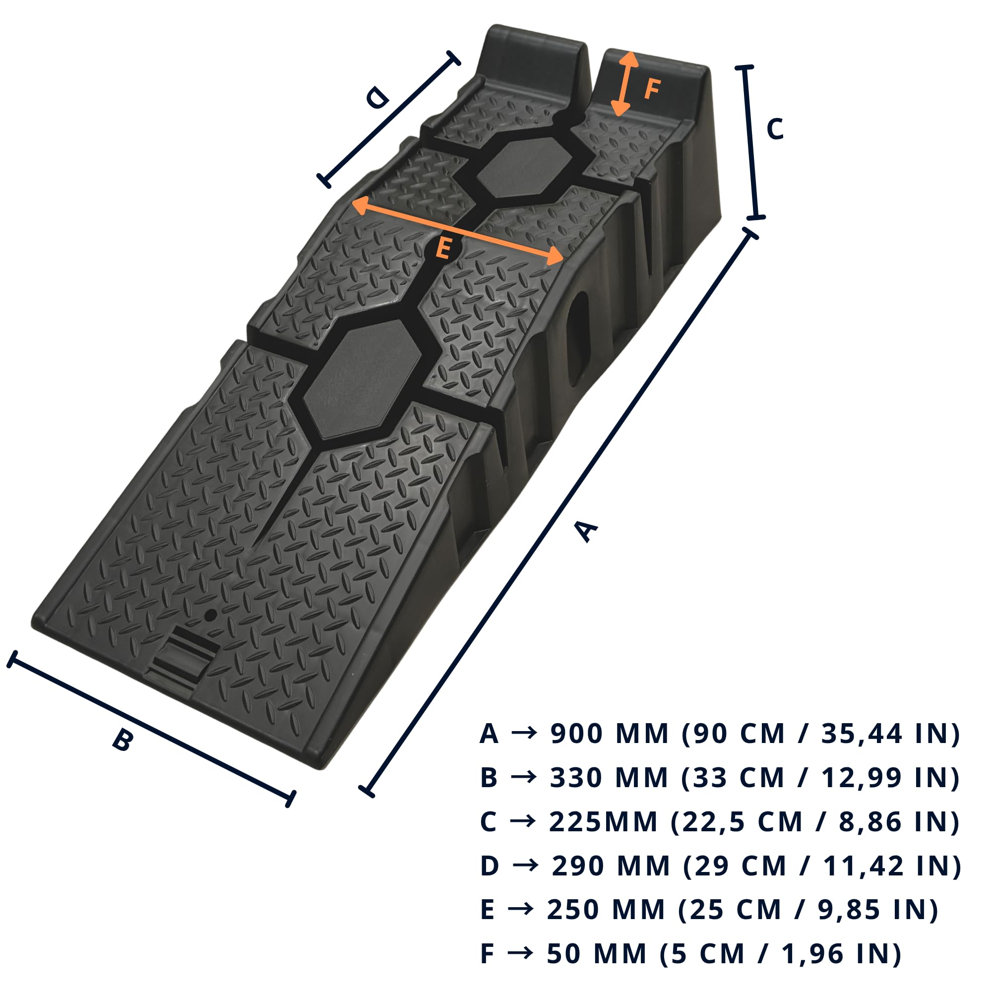 Rampas Elevadoras para Coche, Juego de 2, Plástico Composite, Capacidad 2,5 Toneladas, Antideslizantes, con Tope de Seguridad, para Talleres y Garajes