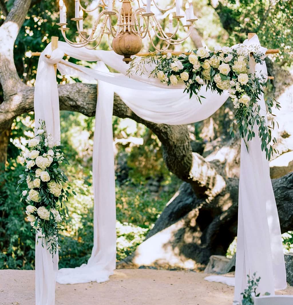 Vorhangstoff für Hochzeitsbögen, 6 m lang, Chiffon-Stoff, Vorhänge, 2 Paneele, weiße Chiffon-Vorhänge für romantische Hochzeitszeremonie, Empfang, Girlande, Chiffon-Stoff für Party, Zeremonie, Bogen
