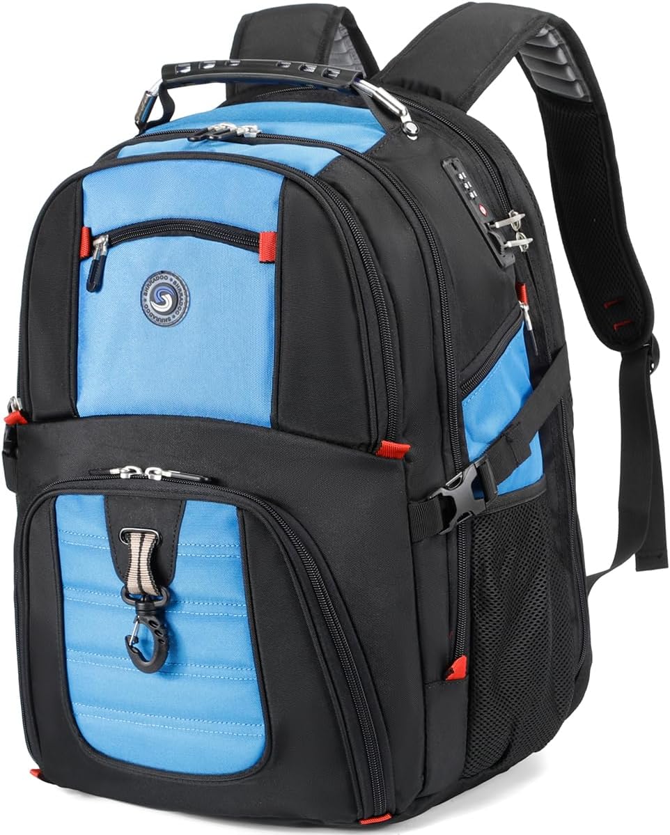 Extra Large 50L Travel Laptop Backpack with combination lock, College Backpack Airline Approved Business Work Bag Fit 17 Inch Laptops for Men Women,Blue