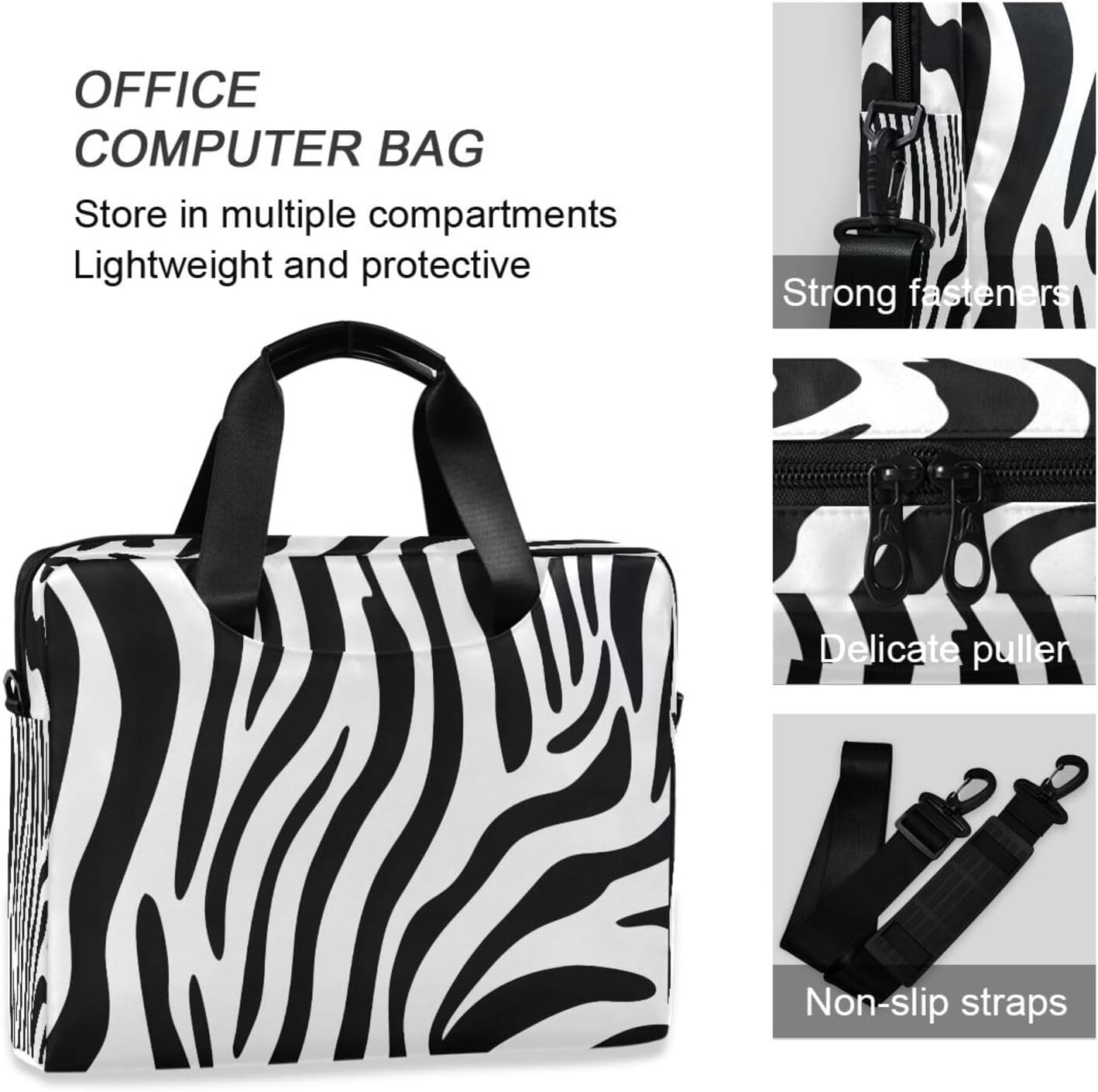 Zebra Animal Print Skin 15.6 Inch Laptop Bag Briefcase for Business, Water-Resistant Computer Bag Fits 14-16 Inch Notebook for Men Women, Office Travel Work Backpack