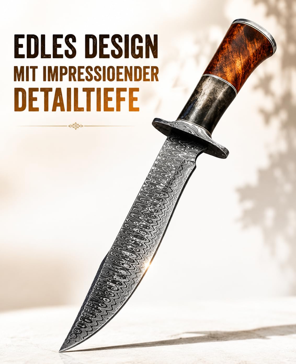 Custom Handmade hunting knife, 26 cm blade made of Real Damascus steel, rosewood handle,39 cm overall length, Real leather sheath. (Vintage-4)