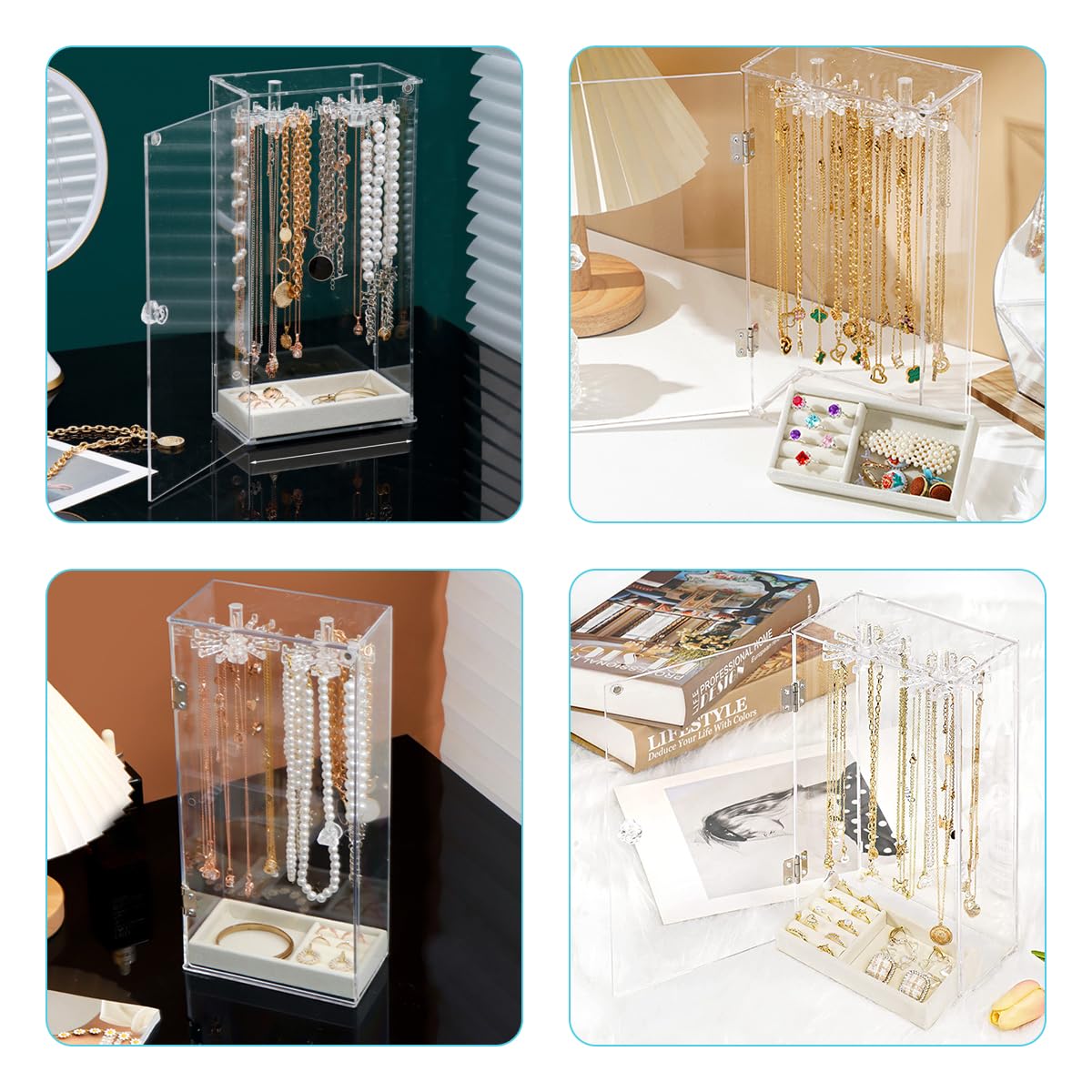 Porta Collane Da Tavolo Con 24 Ganci | Espositore Gioielli Girevole | Organizzatore Bracciali E Orecchini