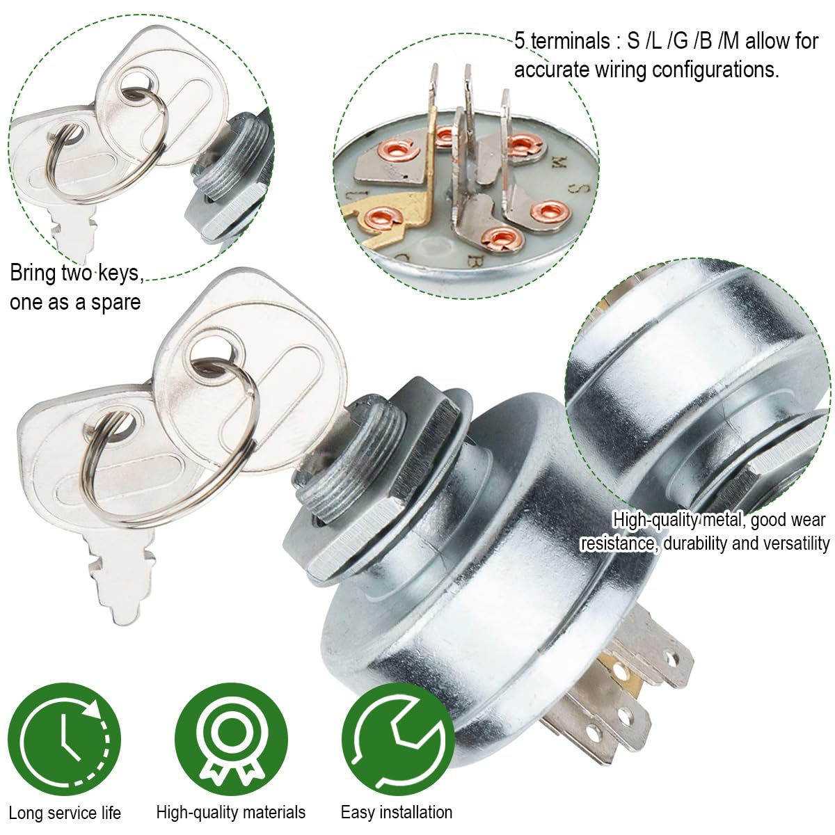 Interruttore di accensione per tosaerba a 3 posizioni, 5 terminali, chiave di avviamento per tosaerba, sostituisce MTD 725-0267 725-0267A 925-0267 925-0267A per Husqvarna 5065587-01