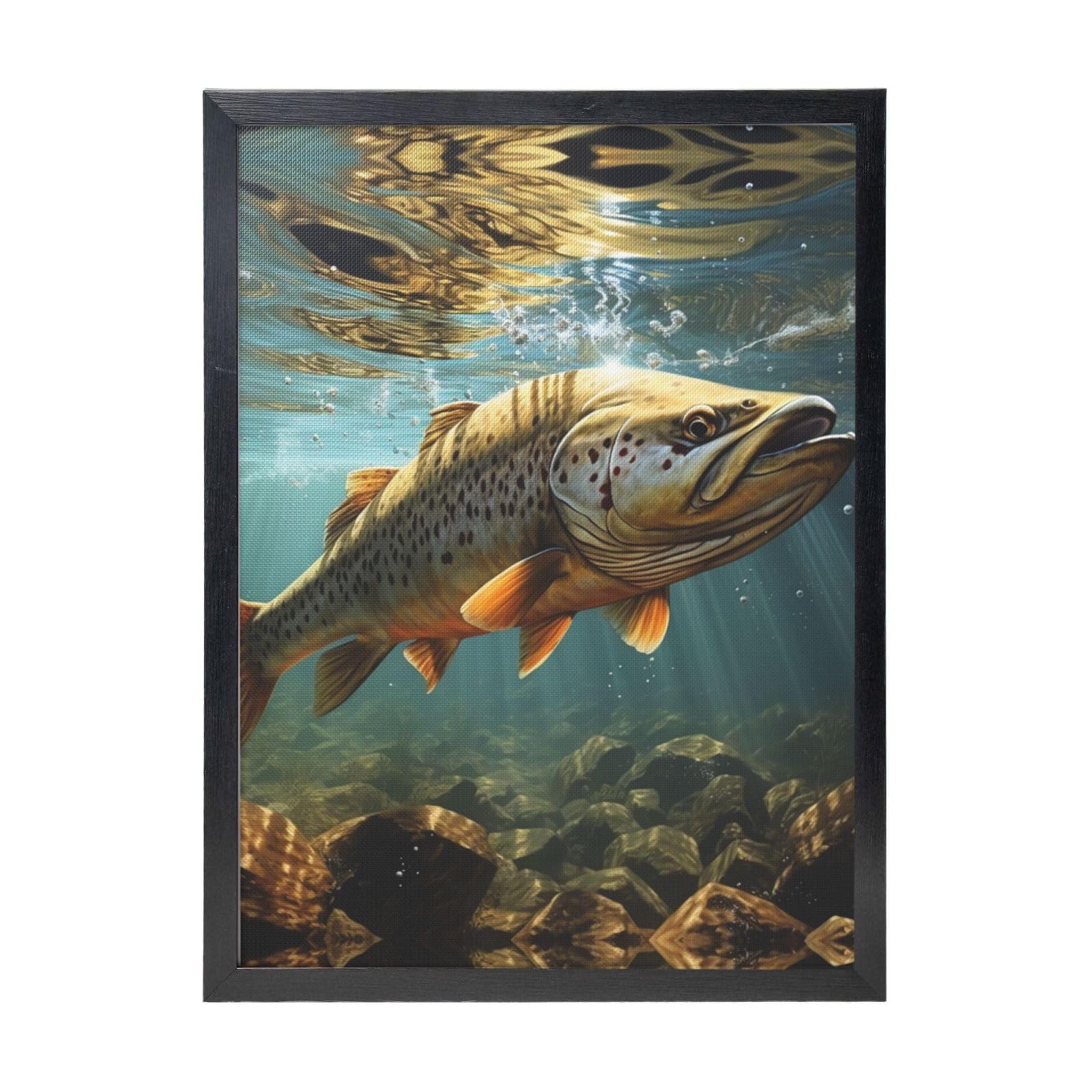 Framed Wall Art - Decorative Canvas Painting Fish Pictures Poster Aesthetic Modern Prints Artwork for Bedroom Office Wall Decor Ready To Hang 12x16 in