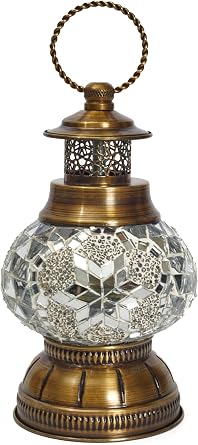 Handmade Turkish Mosaic Lamp - Bronze Base - Tiffany Style Real Glass Shade