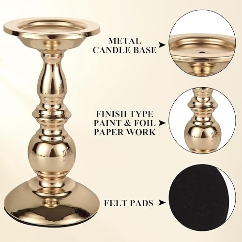 Miniatura 3 de CYEAH 3 portavelas para velas de pilar, candelabros dorados ideales para velas de pilar de 3 pulgadas, soportes para candelabros, centros de mesa de