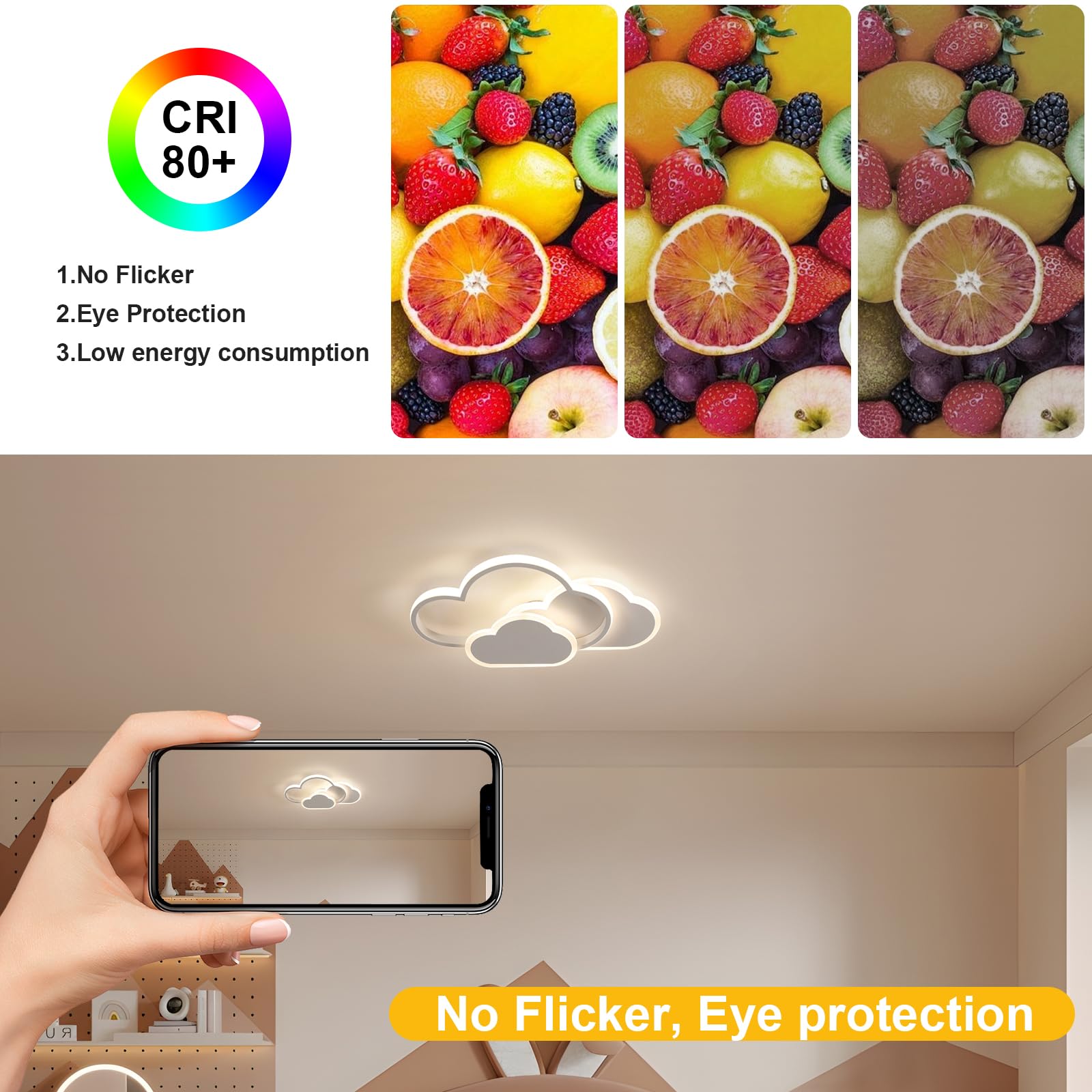 Goeco Lámpara de Techo LED Regulable, 32W Lampara Infantil Techo, Creativa Nube con Mando a Distancia 3000K-6500K, Luz de Techo Blanco para Habitaciones Infantiles Dormitorio Comedor Sala de Estar