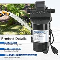 Vista 4 de 5.0 GPM 115V AC 55 PSI Revolution Bomba de agua con interruptor de presión compatible con cámper, RV, ducha, rociador