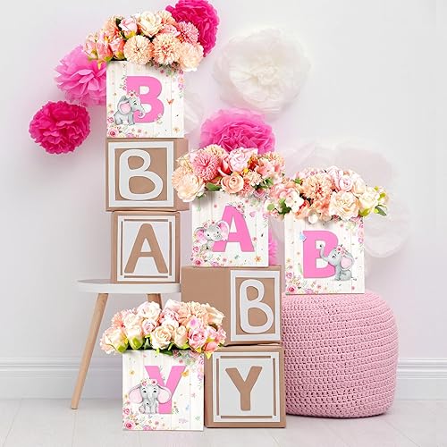 Miniatura 3 de Tanlade 6 piezas de decoración de fiesta de baby shower, cajas de flores para bebé, centro de mesa con letras para bebé, soporte de bloque floral,