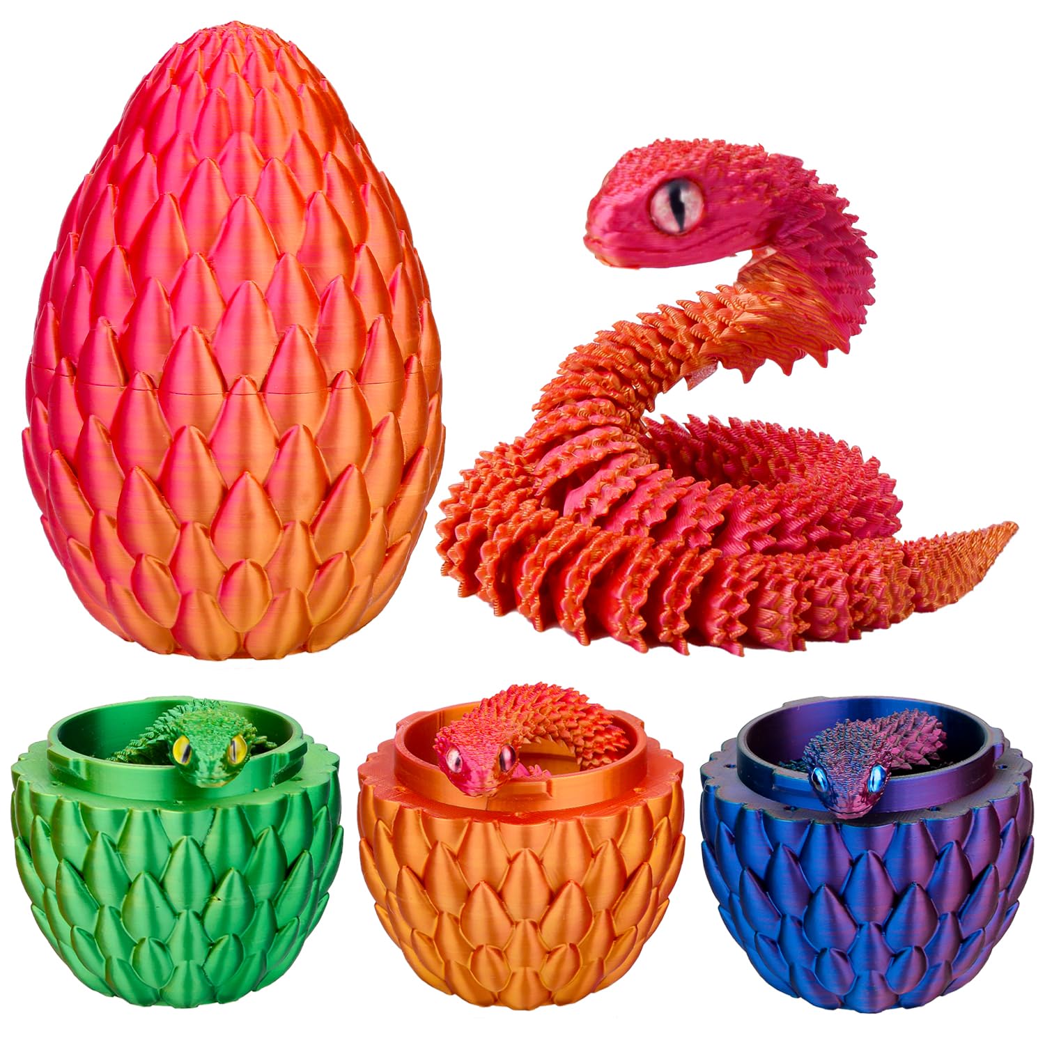 3D Printed Fidget Toy, 3D Printed Snake in Egg, 3d Printed Animals Collectable 3D Dragon Egg Snake Toys for Home and Office Decoration
