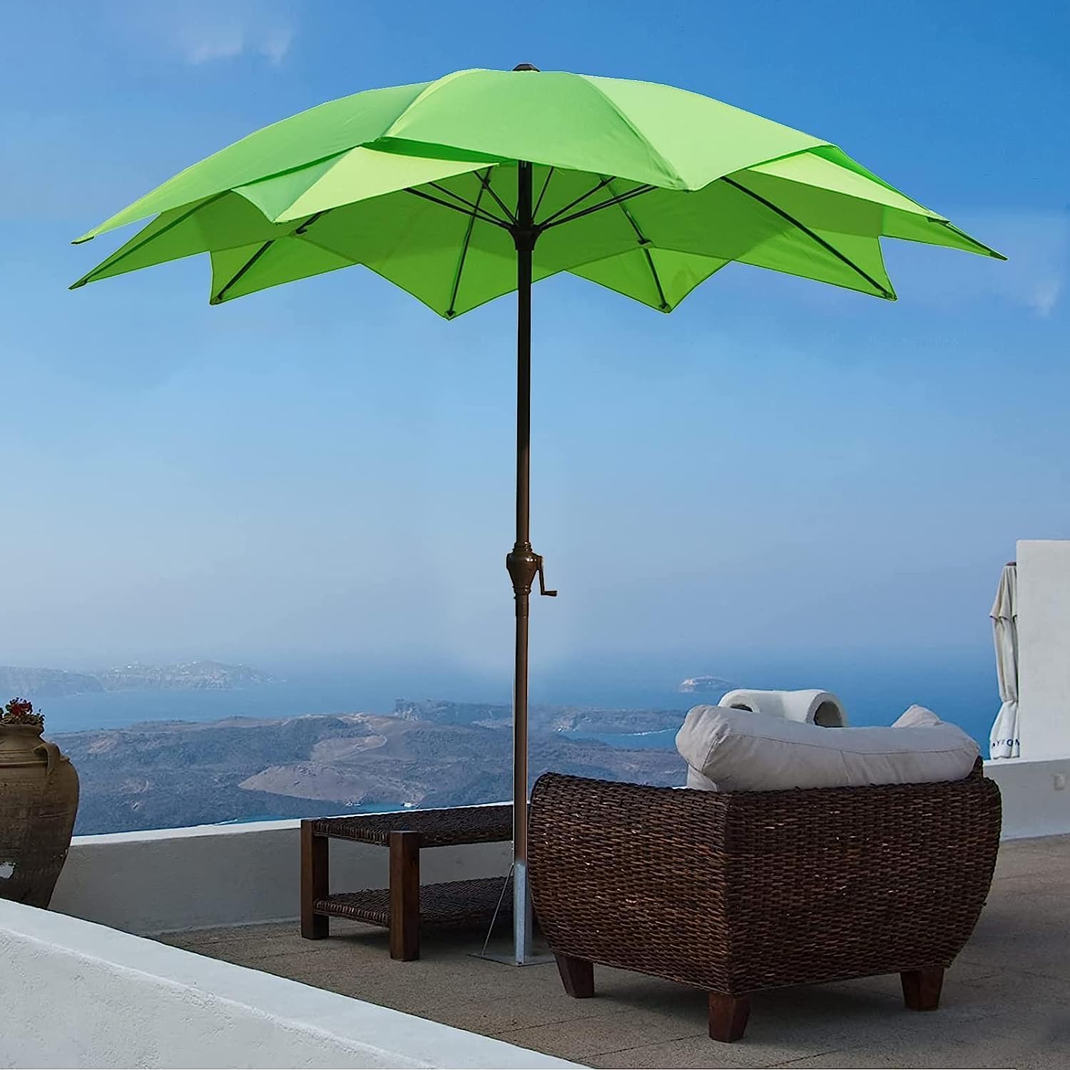 Parasol Tarasowy Parasol Plażowy 8,2FT 2-poziomowy Ogrodowy Z Wentylacją Wodoodporny 10 Żebrami Zewnątrz(Grün)